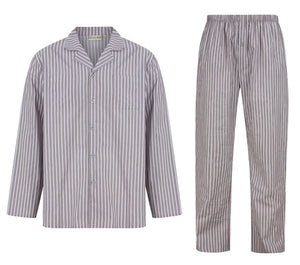 Walker Reid Traditional Striped Cotton Pyjamas (Grey or Navy)
