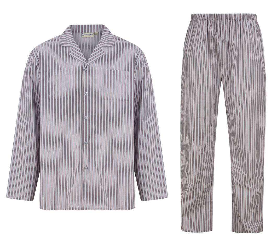 Walker Reid Traditional Striped Cotton Pyjamas (Grey or Navy)