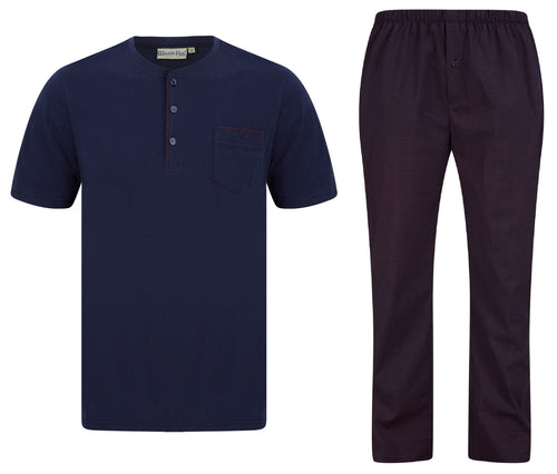 Walker Reid Mens Pyjamas Navy Jersey Top & Red Diamond Print Bottoms