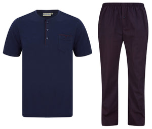 Walker Reid Mens Pyjamas Navy Jersey Top & Red Diamond Print Bottoms