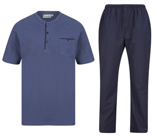 Walker Reid Mens Pyjamas Jersey Top & Navy Leaf Print Bottoms
