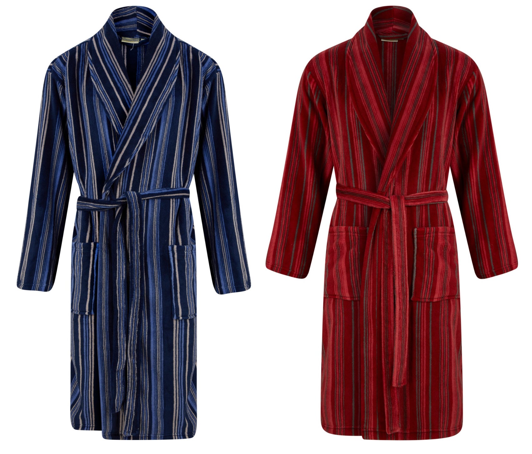 Walker Reid Mens Striped Fleece Dressing Gown (Navy or Red)  Classic Home  Store