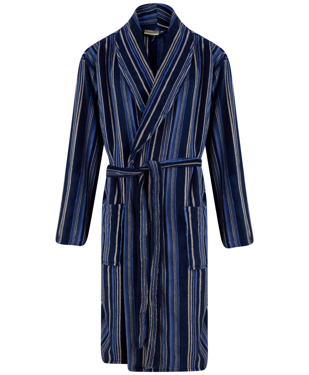 Walker Reid Mens Striped Fleece Dressing Gown (Navy or Red)
