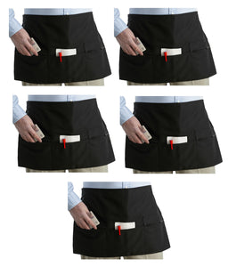 Black Money Apron With Zip Pockets - 22" Wide x 14" Long (Pack of 1 or 5)