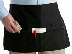 Black Money Apron With Zip Pockets - 22" Wide x 14" Long (Pack of 1 or 5)