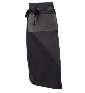 Pack of 5 Black Polycotton Waist Aprons with Denim Pocket (3 Lengths)