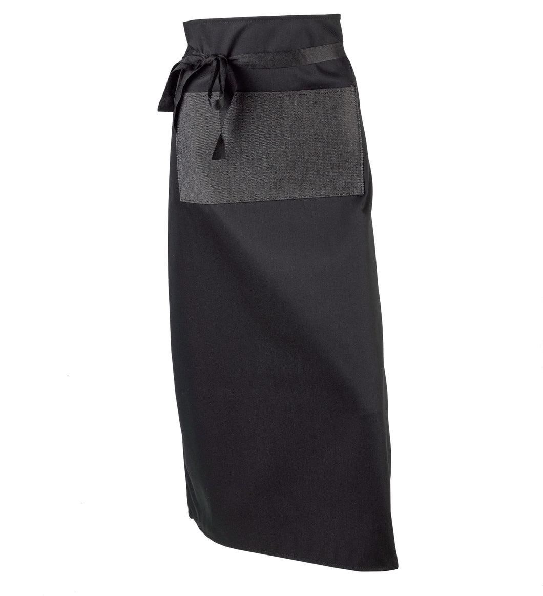 Pack of 5 Black Polycotton Waist Aprons with Denim Pocket (3 Lengths)