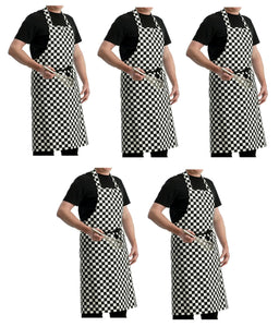 Professional Checked Bib Apron 1 / 5 Pack (Black & White)