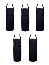 Load image into Gallery viewer, Pack of 5 Black Full Bib Apron No Pocket 69cm x 86cm