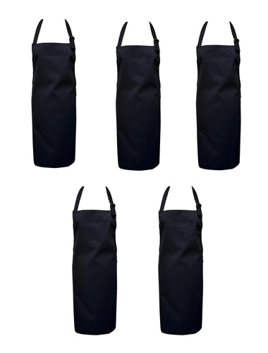Pack of 5 Black Full Bib Apron No Pocket 69cm x 86cm