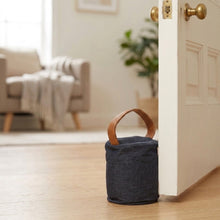 Load image into Gallery viewer, Denim Doorstop Cover with Faux Leather Handle (Cube or Cylinder)