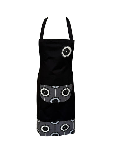 Black Flower Pinny Cotton Apron with Pocket 61cm x 79cm