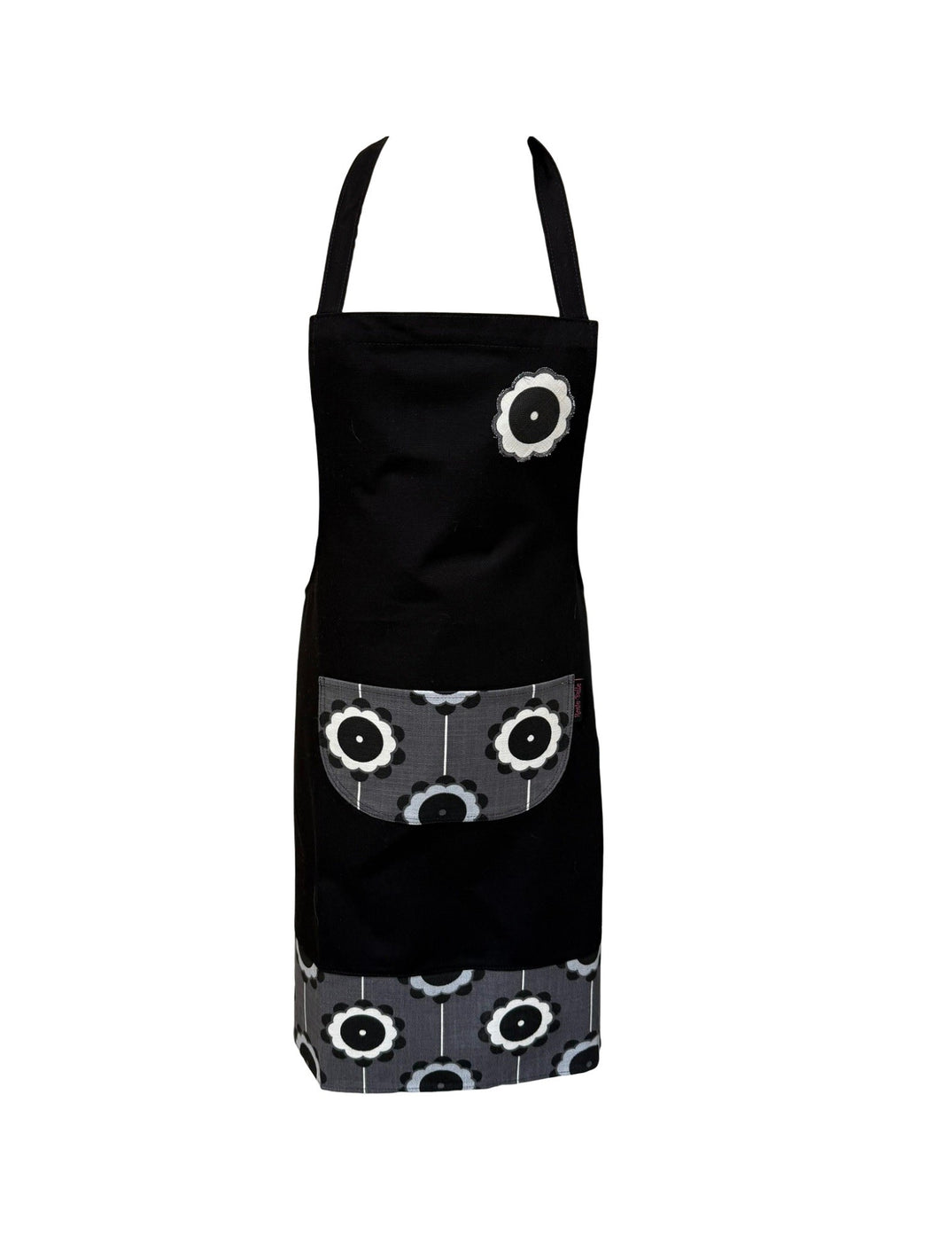 Black Flower Pinny Cotton Apron with Pocket 61cm x 79cm