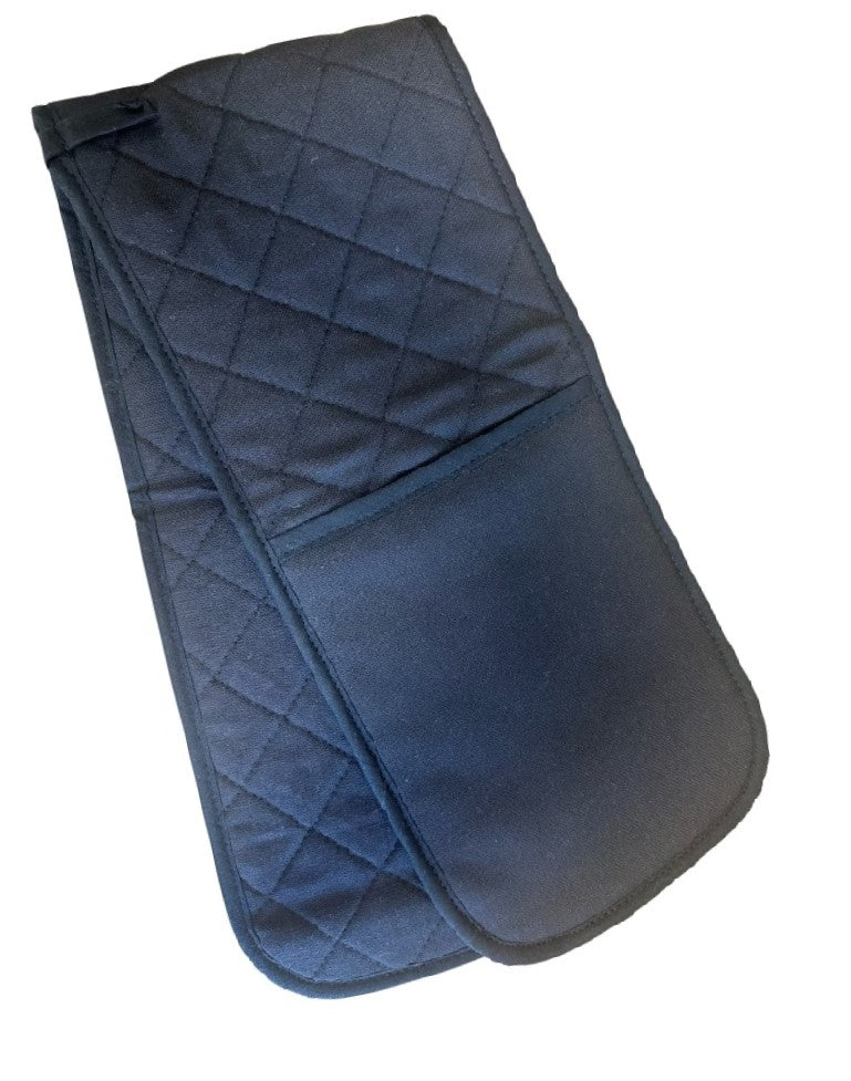 Double Oven Glove Plain Quilted Cotton Pot Holder (Black or Cream)
