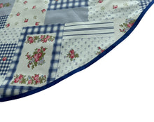 Load image into Gallery viewer, Floral &amp; Gingham Round Tablecloth 54” with One Pack of Napkins (Red or Blue)