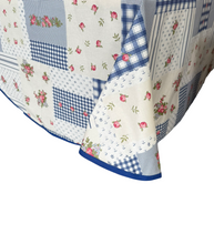 Load image into Gallery viewer, Floral &amp; Gingham Round Tablecloth 54” with One Pack of Napkins (Red or Blue)