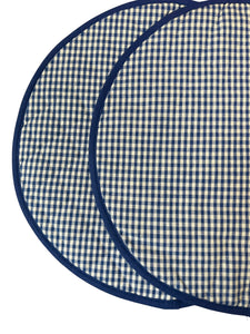 Blue Gingham Pair of Aga Hob Protective Covers 13.5"