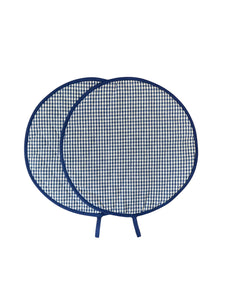 Blue Gingham Pair of Aga Hob Protective Covers 13.5"