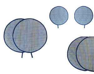 Blue Gingham Pair of Aga Hob Protective Covers 13.5"