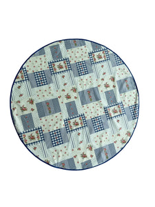 Floral & Gingham Round Tablecloth 54” with One Pack of Napkins (Red or Blue)