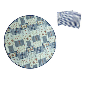 Floral & Gingham Round Tablecloth 54” with One Pack of Napkins (Red or Blue)