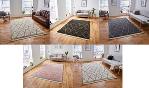 Boho Moroccan Beni Ourain Diamond Pattern Shaggy Pile Rug (2 Colours)
