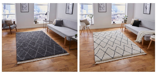 Boho Moroccan Beni Ourain Diamond Pattern Shaggy Pile Rug (2 Colours)