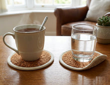 Load image into Gallery viewer, Pair of Cotton Boucle Drink Coasters with Beige Towelling Base (13cm / 5")