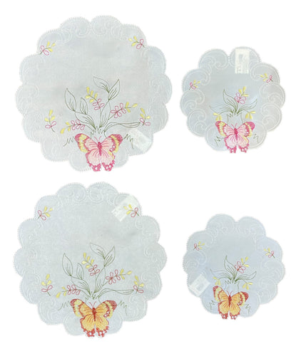 Pack of 6 Embroidered Butterfly Scalloped Edge Doilies (2 Sizes)
