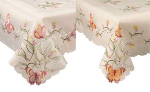 Embroidered Butterfly Tablecloth with Scalloped Edge 36" x 36" (2 Colours)