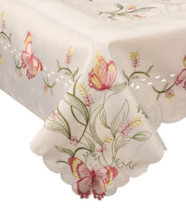 Embroidered Butterfly Tablecloth with Scalloped Edge 36" x 36" (2 Colours)