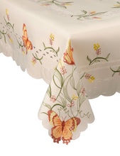 Load image into Gallery viewer, Embroidered Butterfly Tablecloth with Scalloped Edge 36&quot; x 36&quot; (2 Colours)