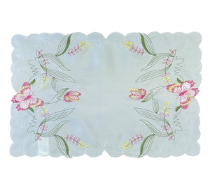 Pack of 2 Embroidered Butterfly Tray Cloths with Scalloped Edge (2 Colours)