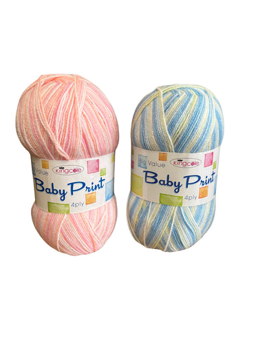 King Cole Big Value Baby Print 4 Ply Knitting Yarn 100g Ball (Lagoon 2571 or Princess 2572)