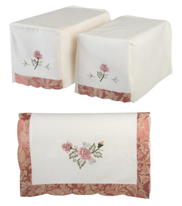 Traditional Square Arm Caps or Chair Back with Flower & Scalloped Trim (Cream)