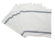 Load image into Gallery viewer, White 100% Cotton Glass Cloths with Blue Stripe Detail (Various Quantities)