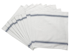 White 100% Cotton Glass Cloths with Blue Stripe Detail (Various Quantities)