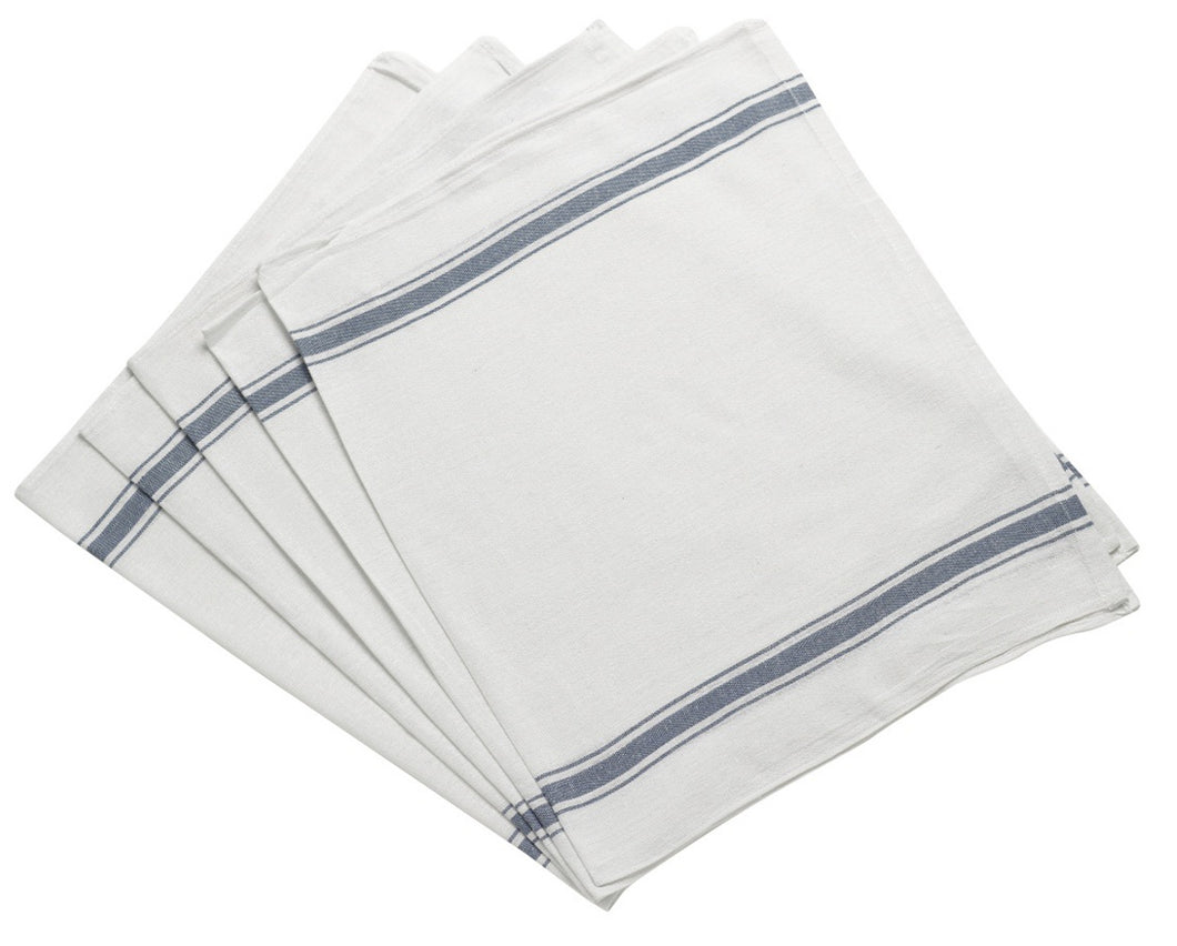 White 100% Cotton Glass Cloths with Blue Stripe Detail (Various Quantities)