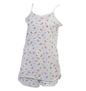 Ladies Combed Cotton Cherries & Flowers Shortie Pyjamas (S - XL)