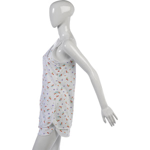 Ladies Combed Cotton Cherries & Flowers Shortie Pyjamas (S - XL)