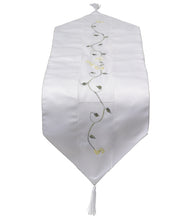 Load image into Gallery viewer, Clematis Embroidered Flower Table Runner with Organza Panel 12 x 36&quot; (2 Colours)