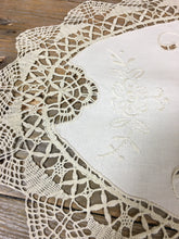 Load image into Gallery viewer, Vintage Cluny Lace Oval Ecru Traycloth 12" x 18"