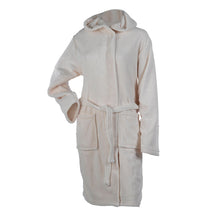Load image into Gallery viewer, Womens Hooded Fleece Dressing Gown Soft Fluffy Bath Robe with Pockets (Cream/Medium)