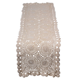 Traditional Floral Cotton Crochet Table Runner 12" x 45" (Ecru or White)