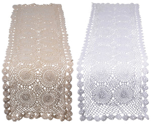 Traditional Floral Cotton Crochet Table Runner 12" x 45" (Ecru or White)