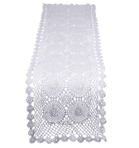 Traditional Floral Cotton Crochet Table Runner 12" x 45" (Ecru or White)