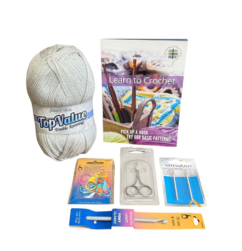 Beginner Crochet Starter Kit inc. Yarn,Hook, Scissors, Needle, Stitch Markers & A5 Booklet