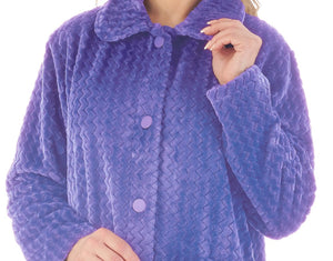 Slenderella Ladies Zig Zag Fleece Button Up Dressing Gown (6 Colours)