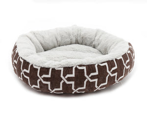Chenille Abstract Pattern with Faux Fur Inner Cat Dog Cuddler Bed (3 Colours)