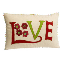 Load image into Gallery viewer, Luxury LOVE Cushion in Cream, Red &amp; Lime Green with Beaded Detail